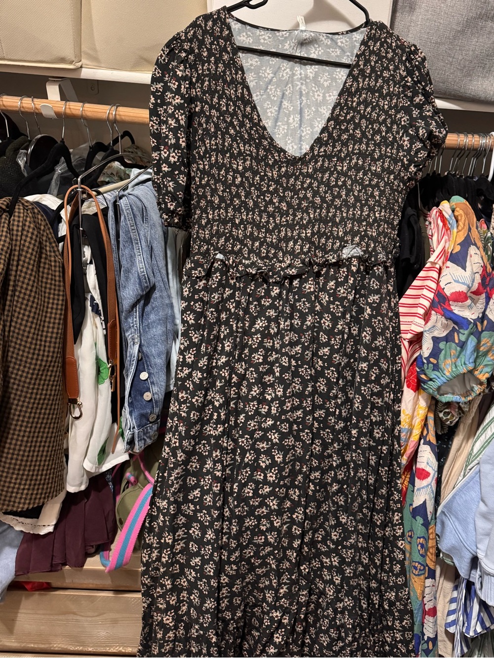 Rylee + Cru Black Floral Maxi Dress with Cream Blossoms